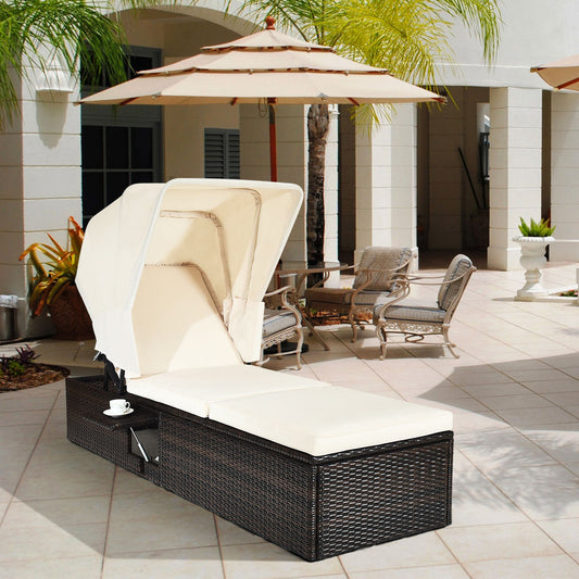 Topbuy Outdoor Cushioned Reclining Chaise Lounge w/Folding Canopy