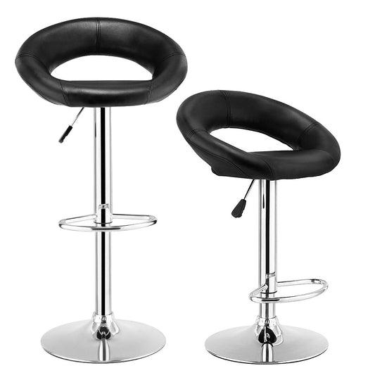 Topbuy Set of 2 Swivel Bar Stools Adjustable PU Leather Chairs Black