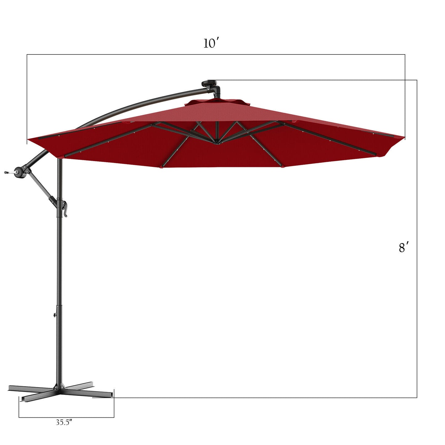 Topbuy 10'Patio Solar Umbrella LED Sun Shade Offset W/Base Beige/Tan/Burgundy