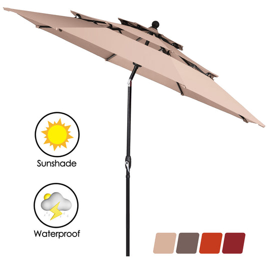 Topbuy Outdoor Auto-tilt Patio Market Umbrella W/ Double Vented Beige/Wine/Tan/Orange