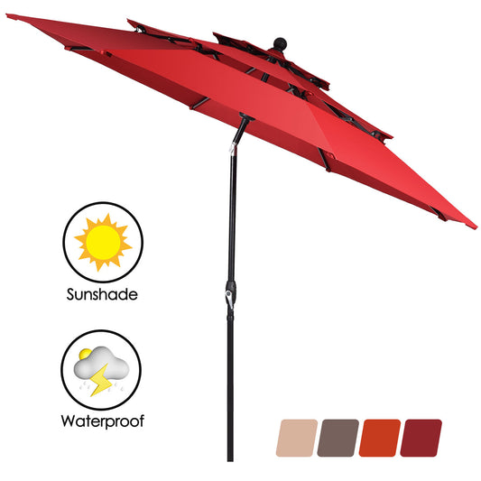 Topbuy Outdoor Auto-tilt Patio Market Umbrella W/ Double Vented Beige/Wine/Tan/Orange