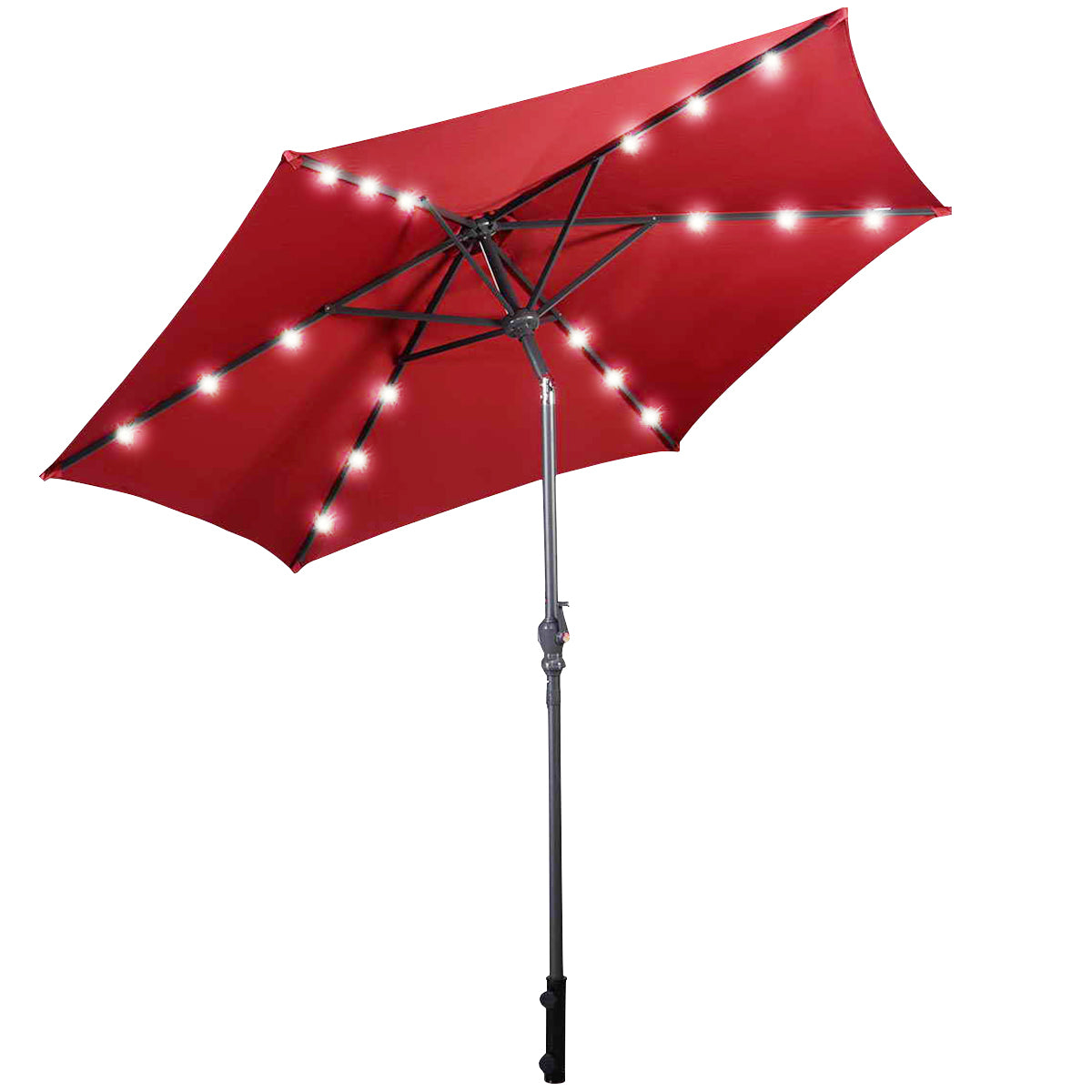 Topbuy 9'Outdoor Patio Umbrella Offset w/LED Light Beige/Burgundy/Tan No Base