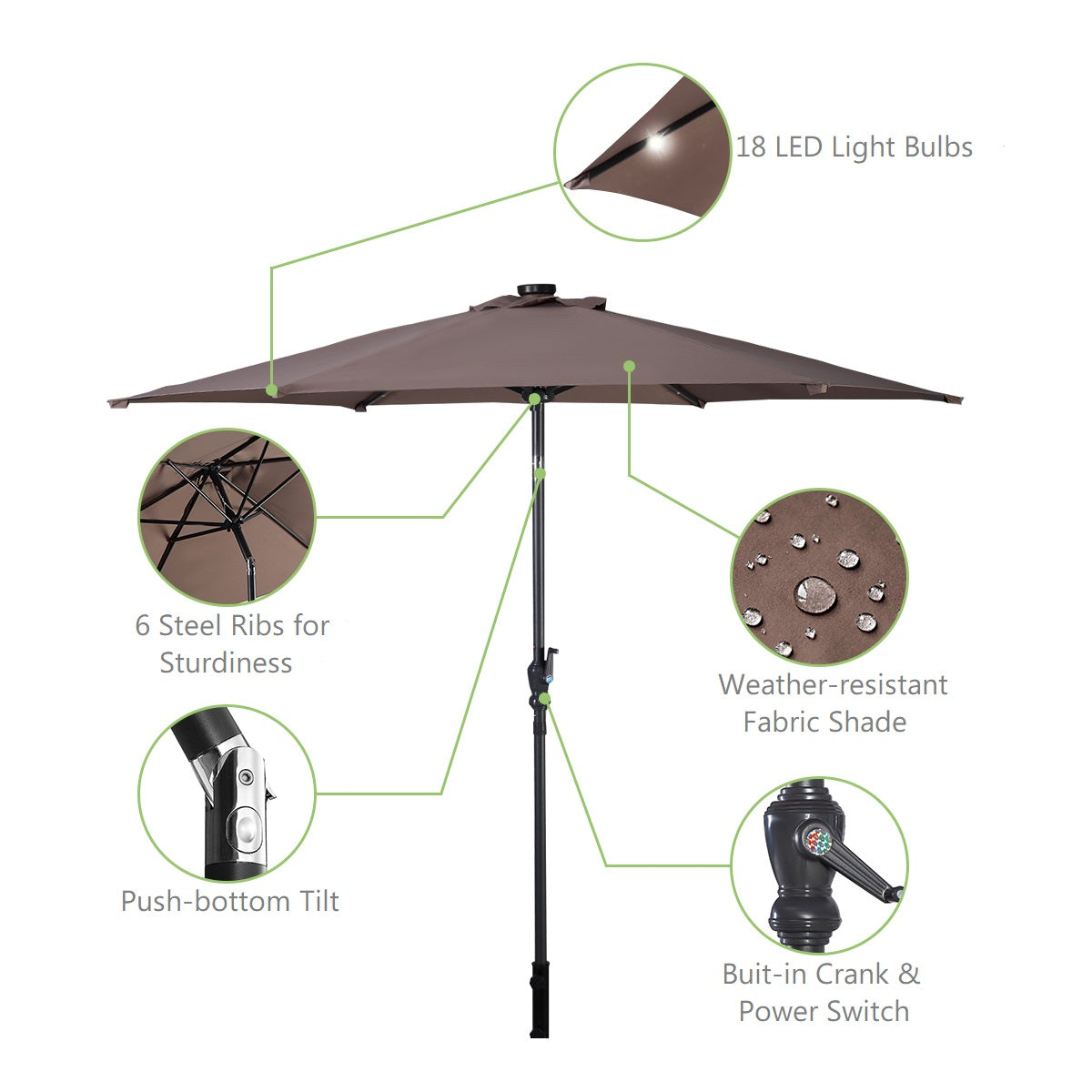 Topbuy 9'Outdoor Patio Umbrella Offset w/LED Light Beige/Burgundy/Tan No Base