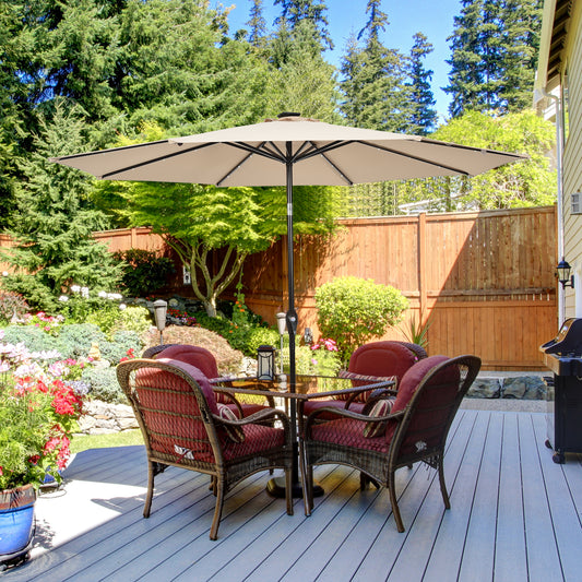 Topbuy 10 ft Patio Market Umbrella w/Solar Powered LED Light Beige/Blue/Burgundy/Tan