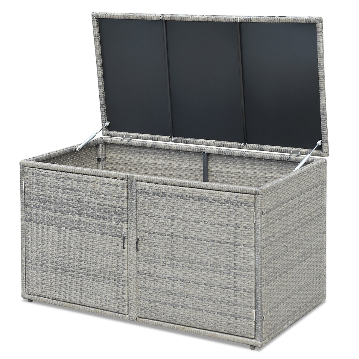 Topbuy Outdoor Rattan Storage Box Patio Wicker Storage Bin Cabinet 88 Gallon Gray