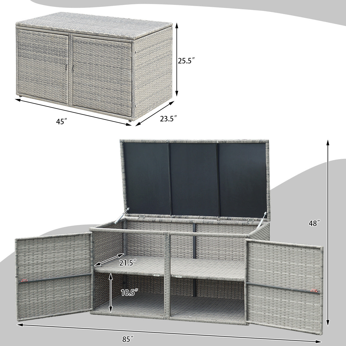 Topbuy Outdoor Rattan Storage Box Patio Wicker Storage Bin Cabinet 88 Gallon Gray