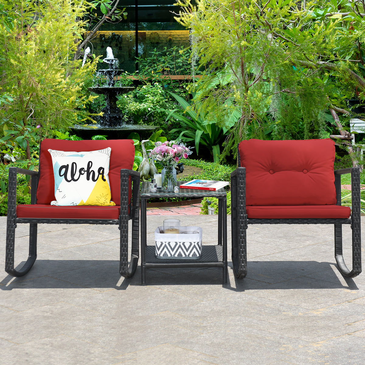 Patiojoy 3 PCS Patio Chair Table Set Wicker Rattan Furniture