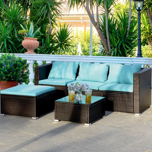 Patiojoy 4 PCS Outdoor Rattan Wicker Sectional Table and Chair Set