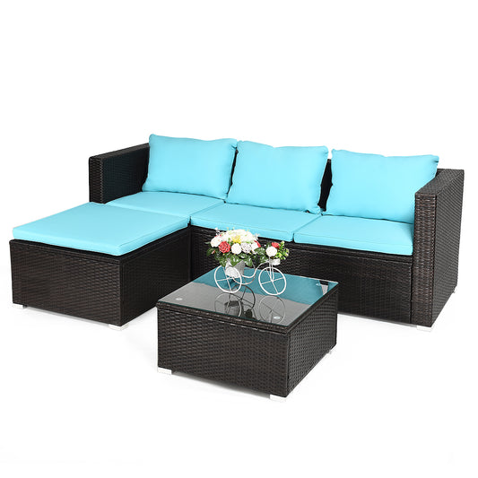 Patiojoy 4 PCS Outdoor Rattan Wicker Sectional Table and Chair Set