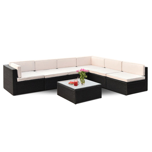 Patiojoy 7PCS Rattan Furniture Set Wicker Sectional Sofas w/Cushions