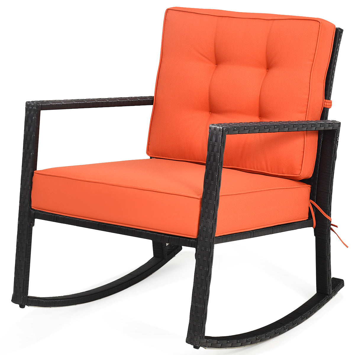 Patiojoy Outdoor Wicker Rocking Chair Glider Rattan Rocker Recliner with Red/Orange/Black/Grey/Navy/Turquoise Cushion