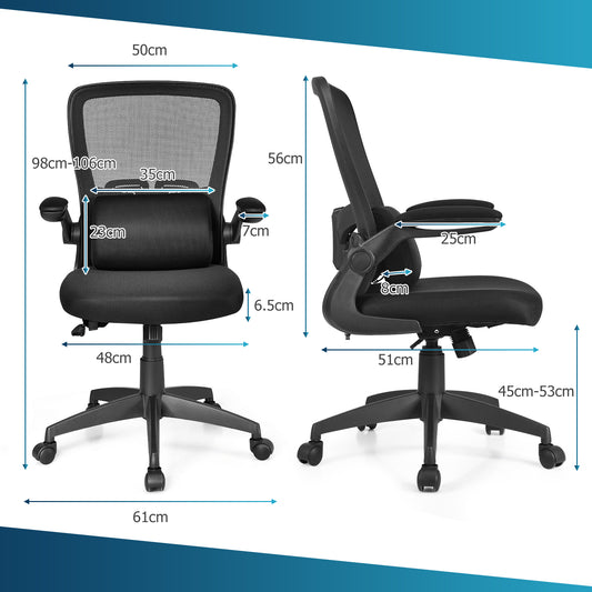 Topbuy Mid Back Adjustable Mid Back Mesh Office Chair with Flip up Armrest Black