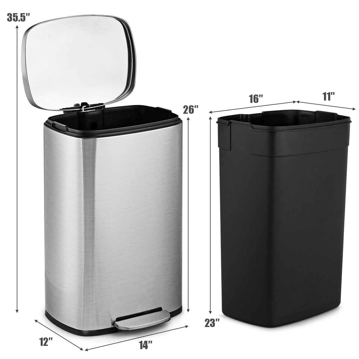 Topbuy 13.2 Gallon Stainless Steel Trash Garbage Can Airtight Silent Step Bin