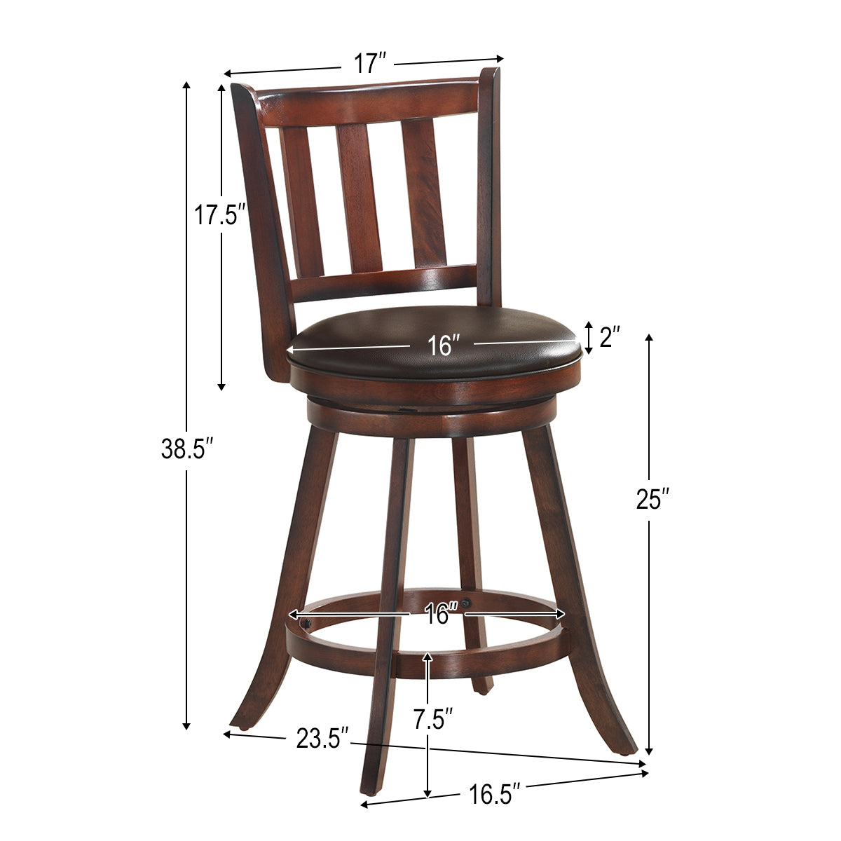 Topbuy 25'' Swivel Bar Stool Padded Dining Kitchen Pub Bistro Chair Set of 2