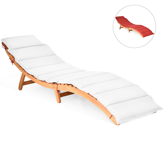 Topbuy Folding Wood Lounge Outdoor Wooden Chaise Chair with Cushion