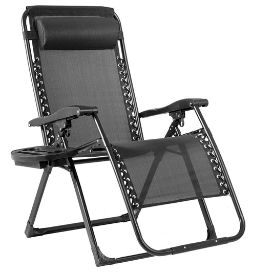 Topbuy Oversized Zero Gravity Lounge Chair Folding Recliner w/ Cup Holder & Pillow Black