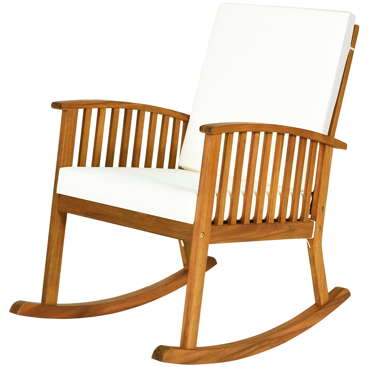 Topbuy Natural Acacia Wood Rocking Chair Outdoor Patio Rocker with Cushions