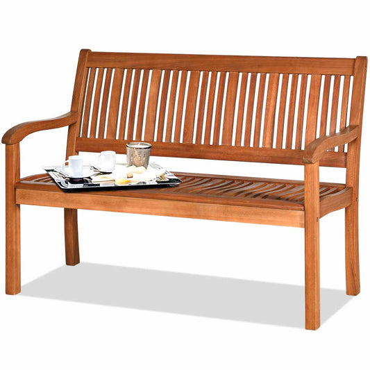 Topbuy Outdoor Eucalyptus Wood Park Bench Loveseat Chair with Armrest