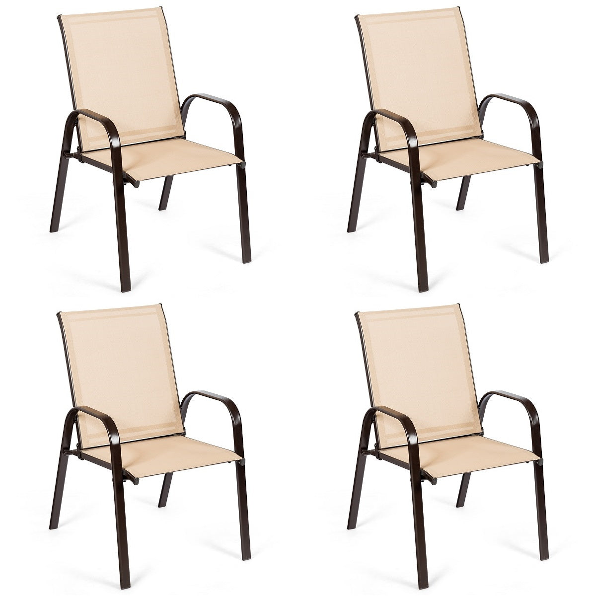 Patiojoy 4-Piece Patio Chairs Camping Garden Chairs with Armrest &Backrest Brown/Coffee/Black/Mix Gray