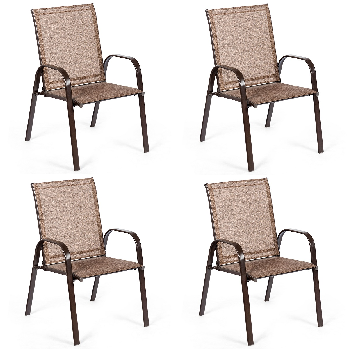 Patiojoy 4-Piece Patio Chairs Camping Garden Chairs with Armrest &Backrest Brown/Coffee/Black/Mix Gray