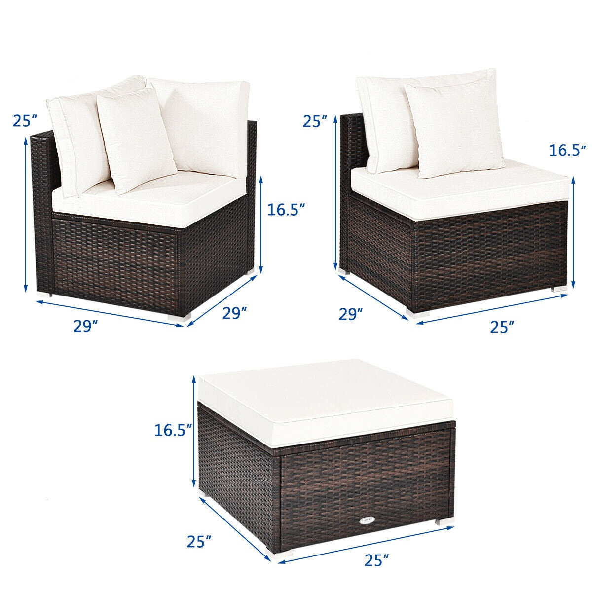 Patiojoy 4PCS Patio Rattan Wicker Sectional Sofa Set Conversation Furniture Set w Cushion