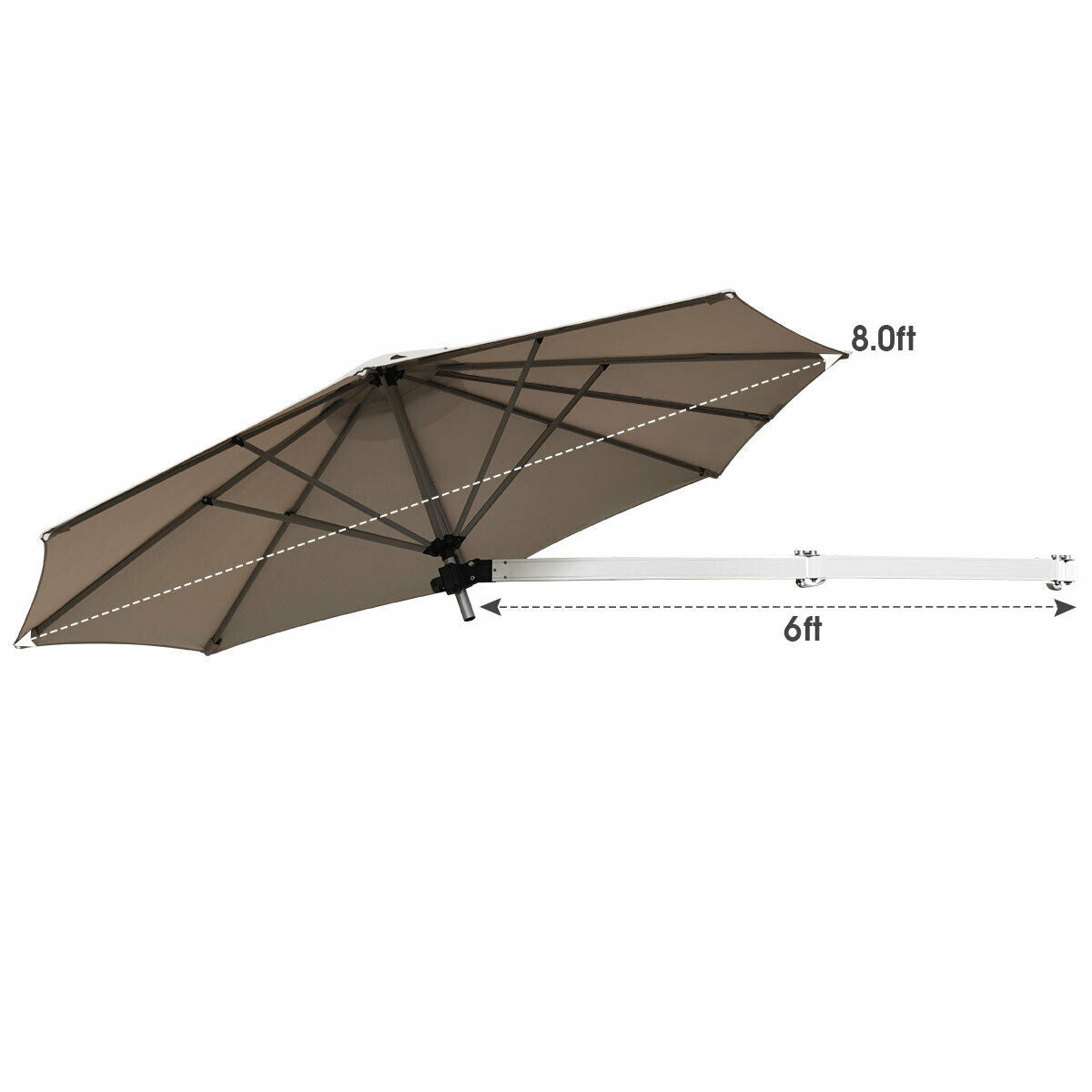 Topbuy 8ft Wall Mounted Cantilever Umbrella Patio Adjustable Tilting Sunshade Umbrella Beige/Burgundy/Blue/Tan