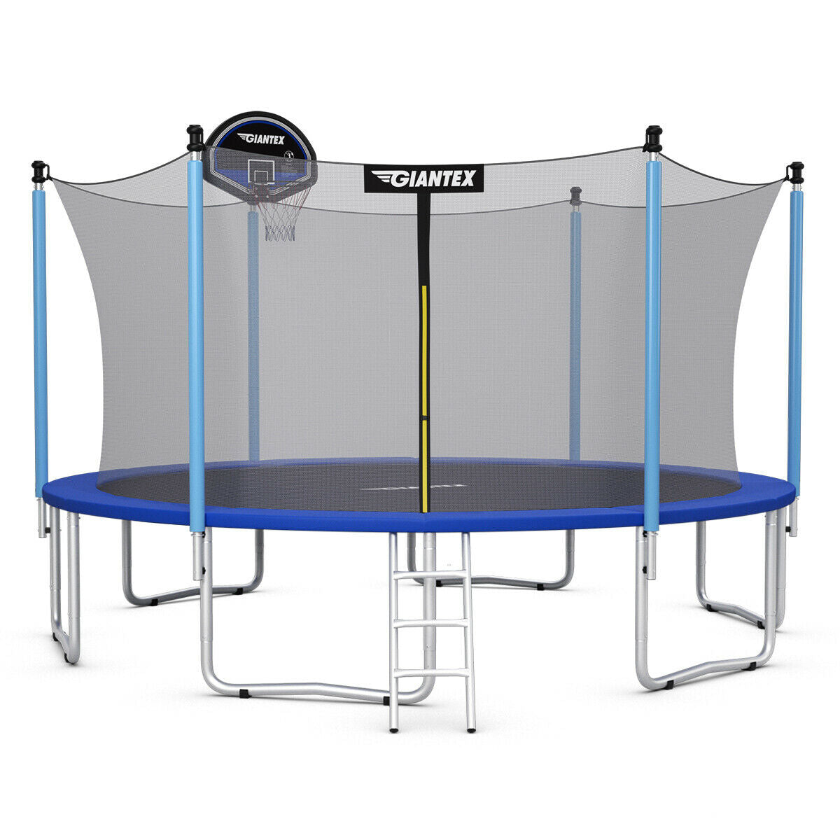 Topbuy 14 FT Trampoline Combo Bounce Jump Safety Enclosure Net W/Basketball Hoop Ladder