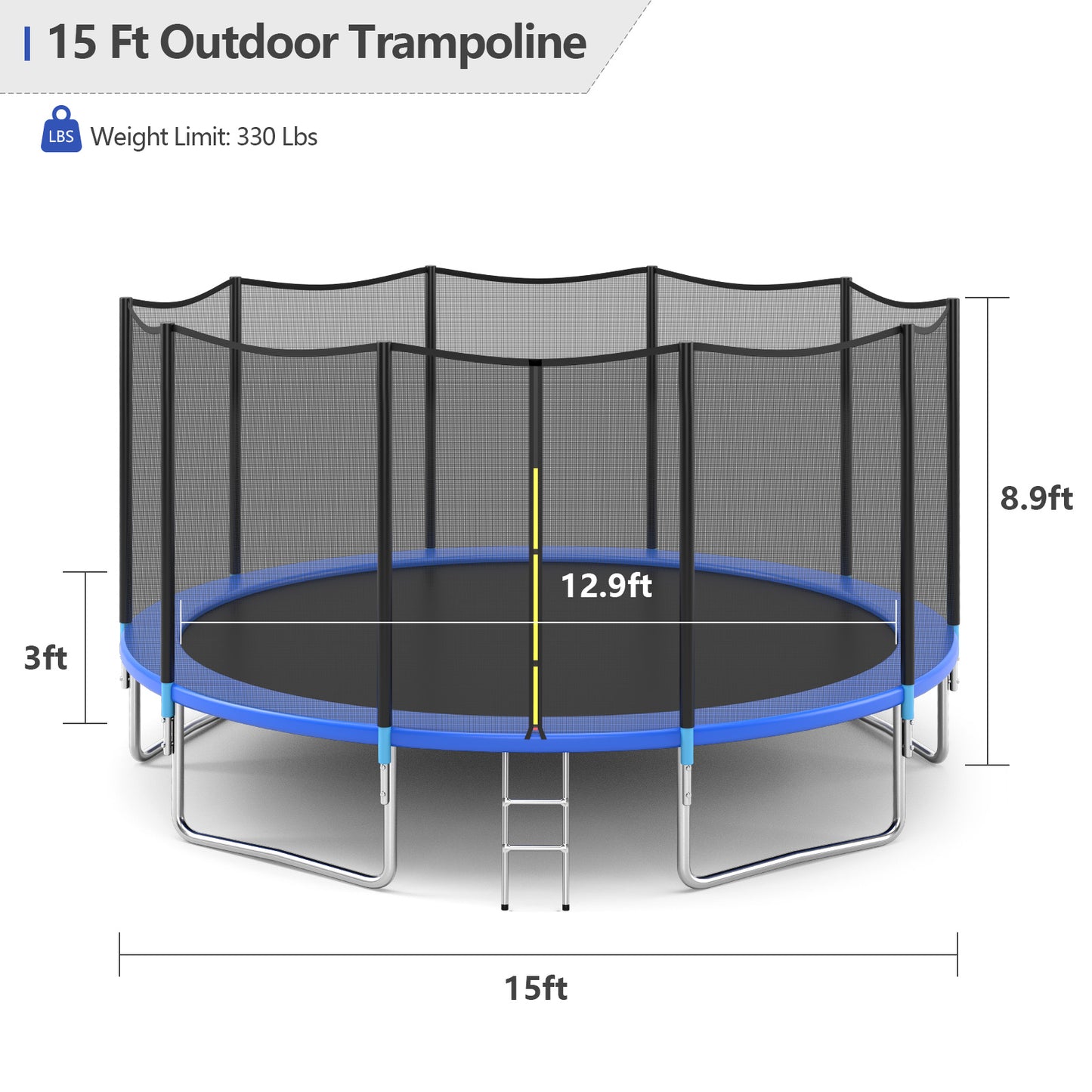 Topbuy 15 FT Recreational Trampoline Combo Bounce Jump Bed with Safety Enclosure Net