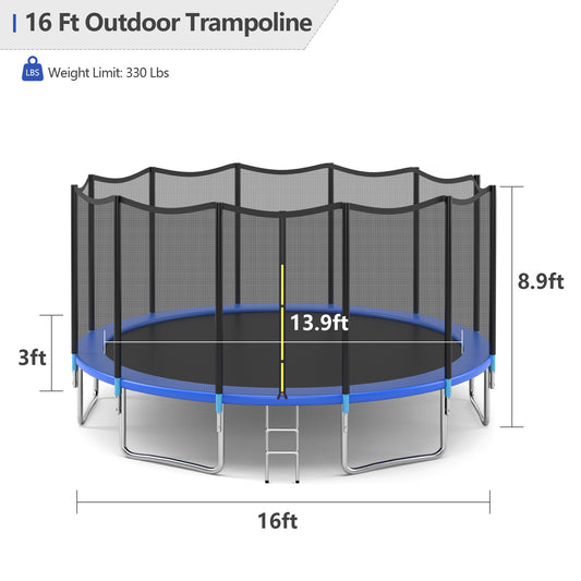 Topbuy 16 FT Recreational Trampoline Combo Bounce Jump Bed with Safety Enclosure Net