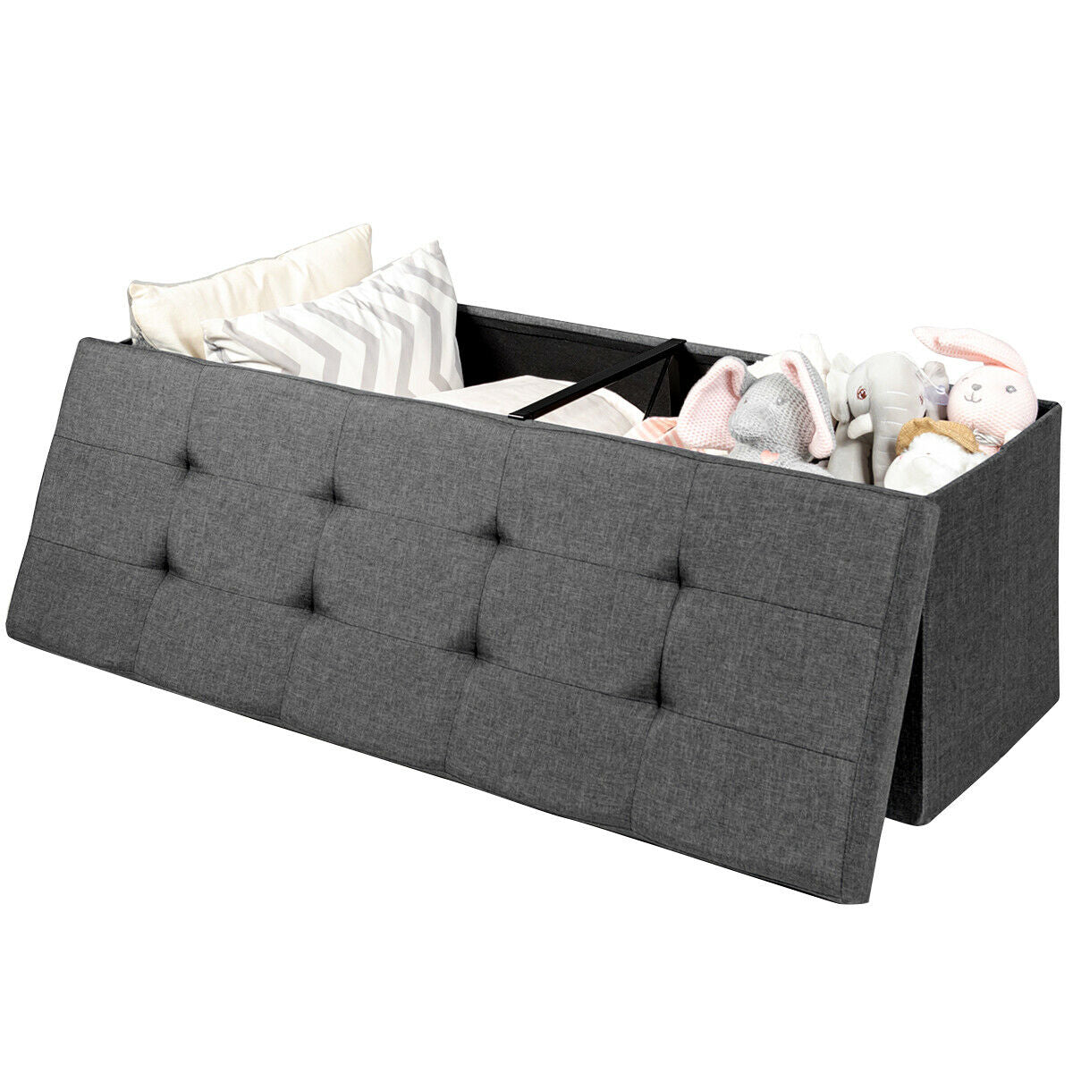 Topbuy Navy/Drak Grey/Light Grey storage Ottoman Fabric Folding Storage Chest with Divider Bed End Bench