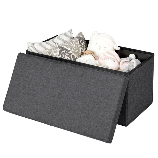 Topbuy Dark Grey 30'' Storage Folding Ottoman with Lift Top Bed End Bench 80L Storage Space