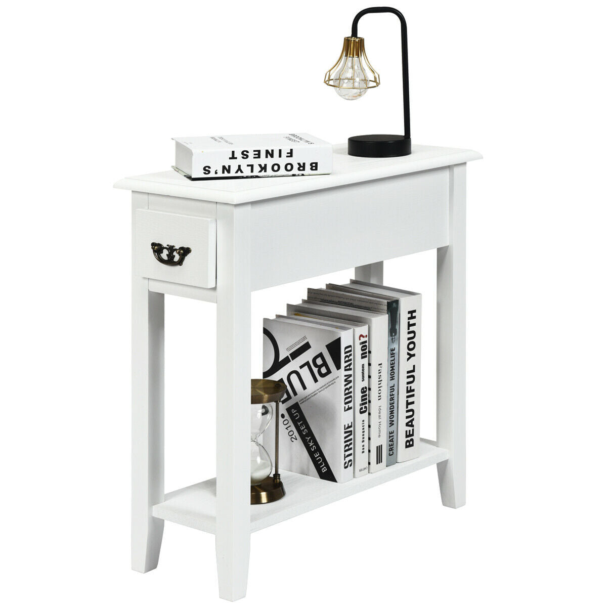 Topbuy White 2 Tier Narrow Nightstand End Bedside Sofa Side Table With Drawer And Shelf