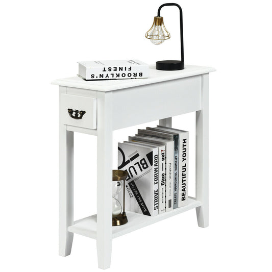 Topbuy White 2 Tier Narrow Nightstand End Bedside Sofa Side Table With Drawer And Shelf