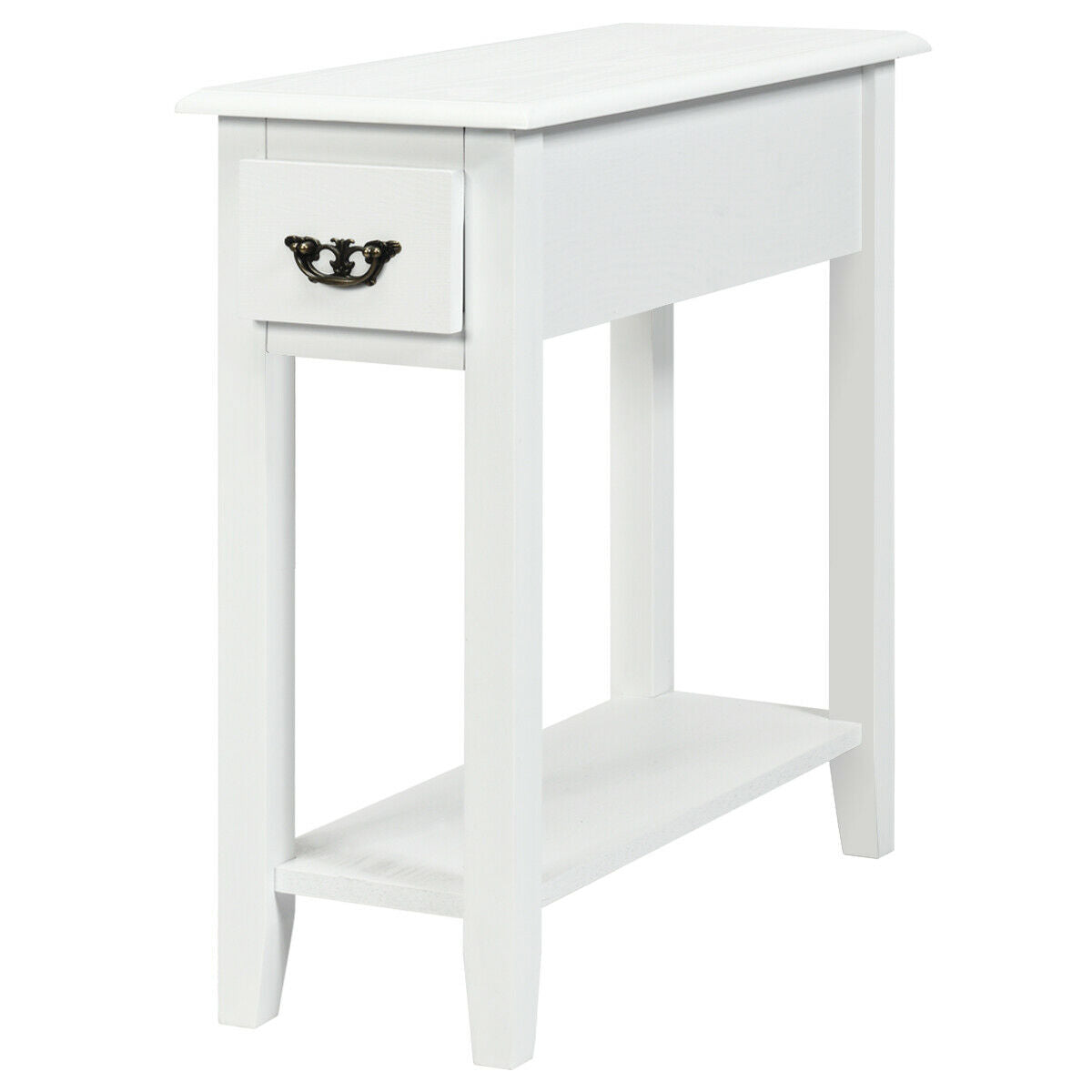 Topbuy White 2 Tier Narrow Nightstand End Bedside Sofa Side Table With Drawer And Shelf