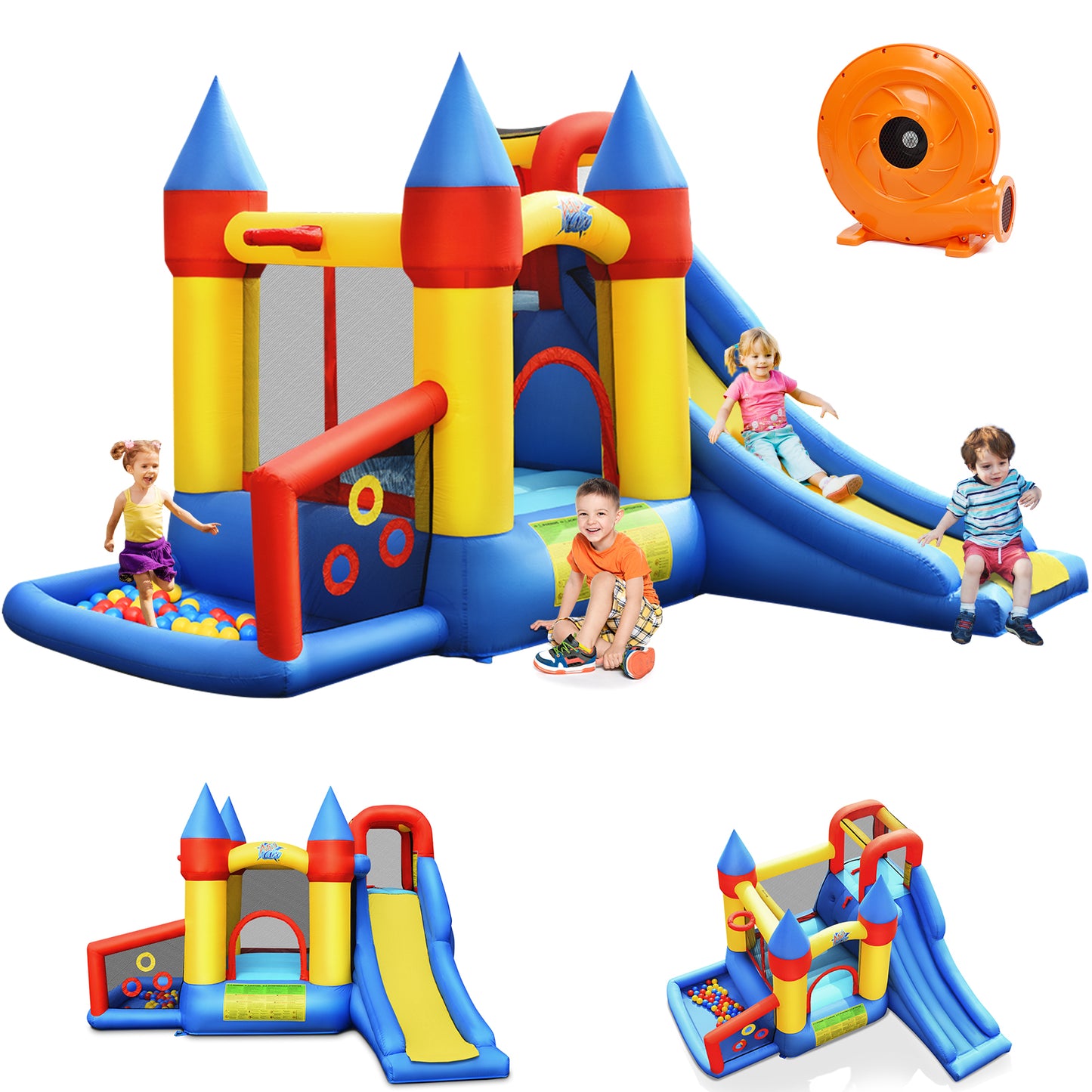 Topbuy Kids Bounce House Inflatable Bouncer Jump Climbing Slide BallPit w/780W Blower