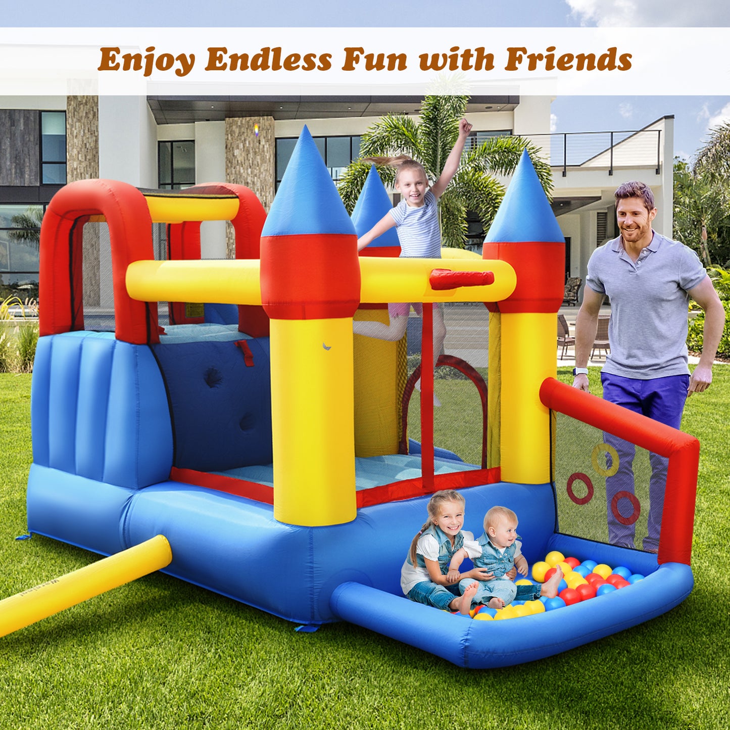 Topbuy Kids Bounce House Inflatable Bouncer Jump Climbing Slide BallPit w/780W Blower