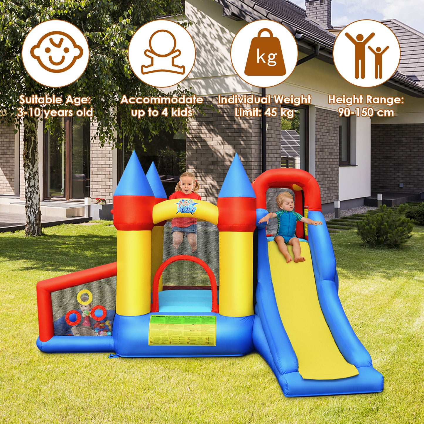 Topbuy Kids Bounce House Inflatable Bouncer Jump Climbing Slide BallPit w/780W Blower