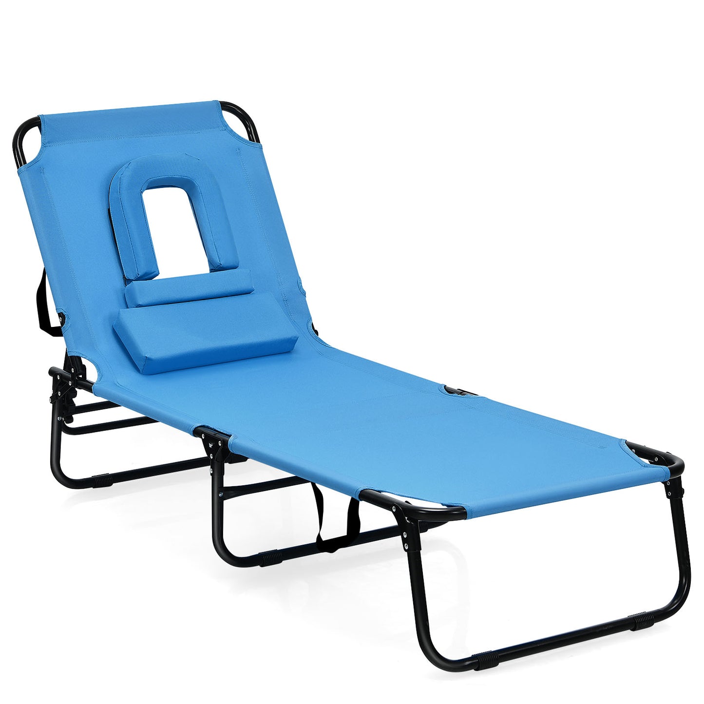 Patiojoy Outdoor Folding Beach Chaise Lounge Chair Adjustable Camping Recliner Blue/Turquoise/Beige