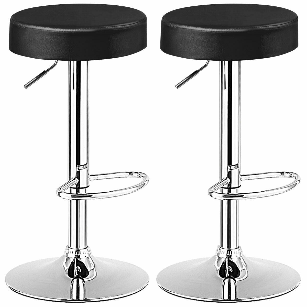 Topbuy Black Round Bar Stool Set of 2 Adjustable Swivel Pub Chair U Leather W/ Footrest