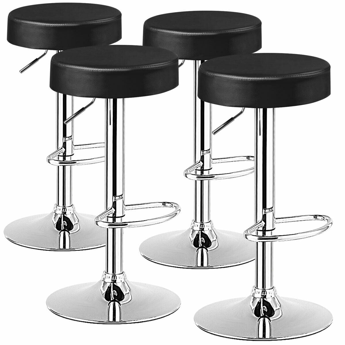 Topbuy Black Round Bar Stool Set of 4 Adjustable Swivel Pub Chair U Leather With Footrest