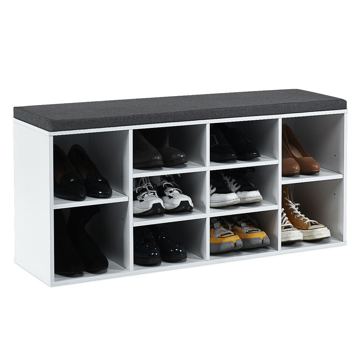 Topbuy Adjustable 10-Cube Organizer Bench Entryway Padded Shoe Storage Bench Black/Grey/White