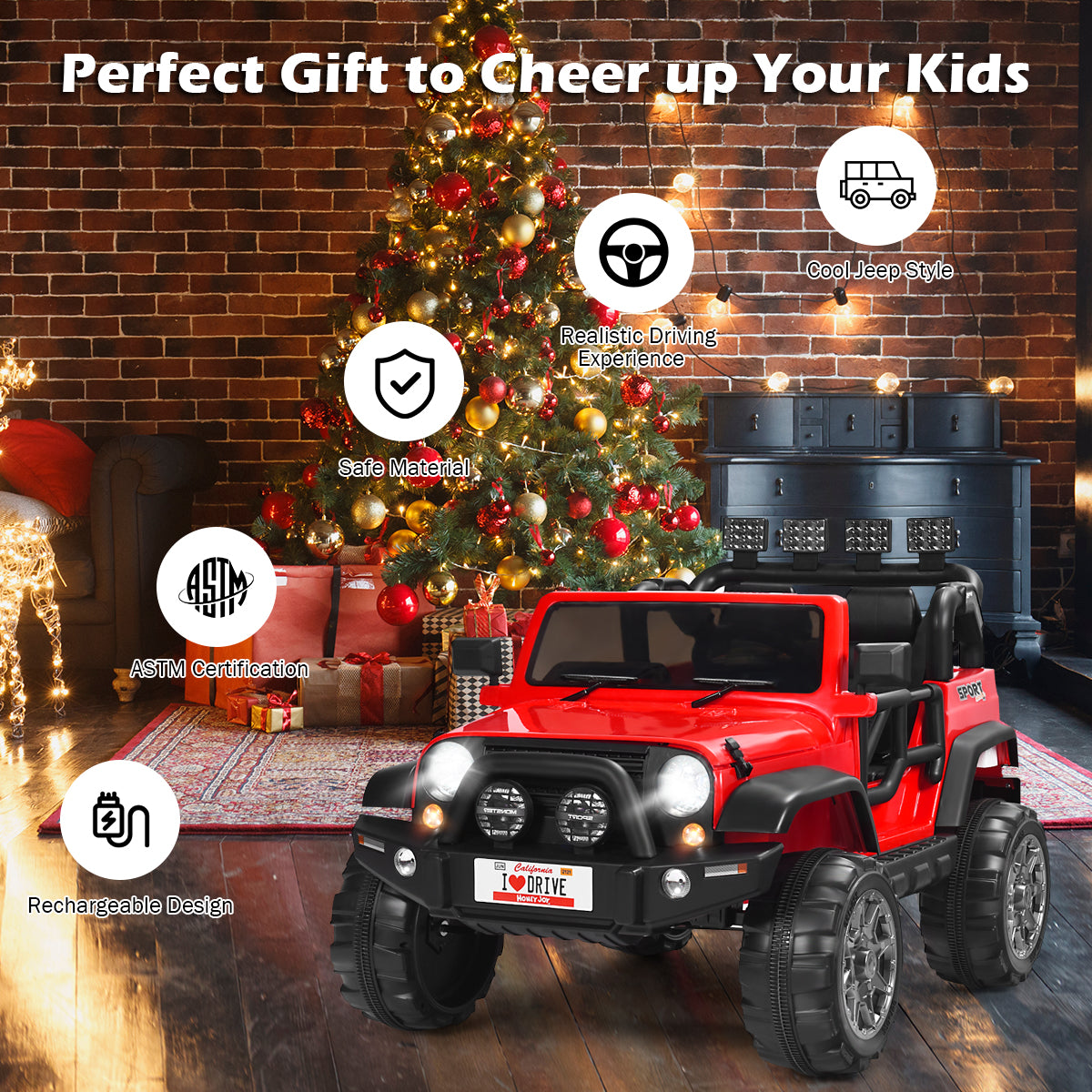 Topbuy 12V Electric Kids Ride On Truck Toys 2 Seater Jeep Car with Remote Control Black/Pink/Red/White