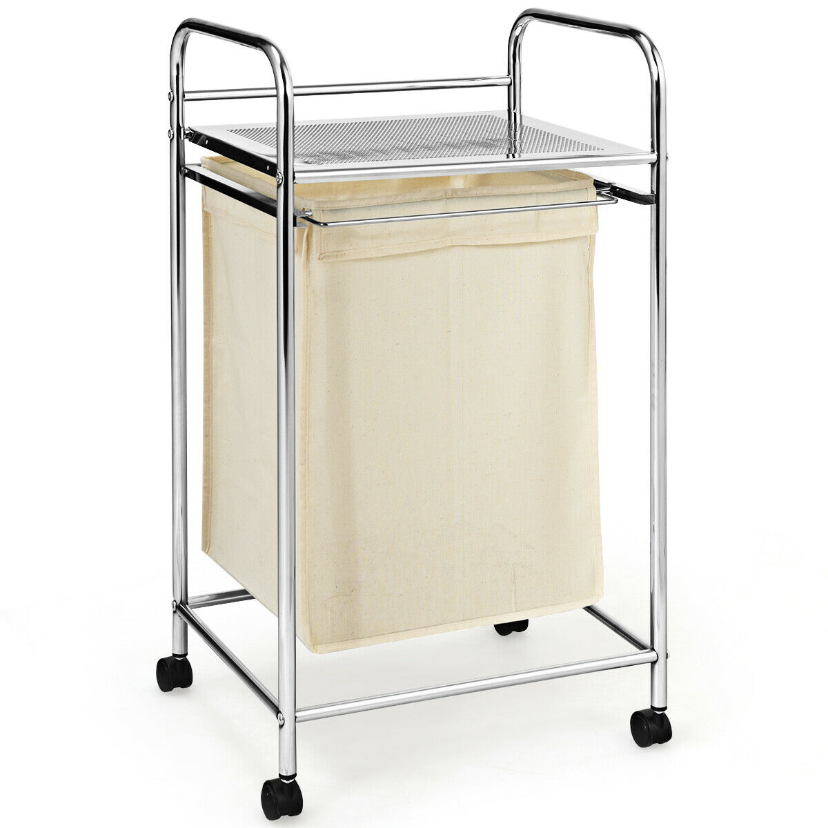 Topbuy Laundry Hamper Basket Cart Laundry Cart W/ Rolling Wheels Shelf & Removable Bag