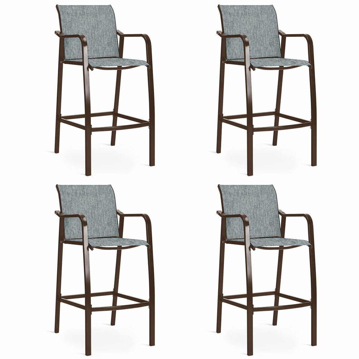 Topbuy 4 PCS Dining Bar Chair Leisure Counter Height Stool Patio Chair Steel Frame Gray