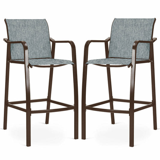 Topbuy Gray 2 PCS Dining Bar Chair Leisure Counter Height Stool Patio Chair Steel Frame