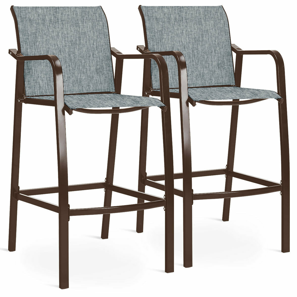 Topbuy Gray 2 PCS Dining Bar Chair Leisure Counter Height Stool Patio Chair Steel Frame