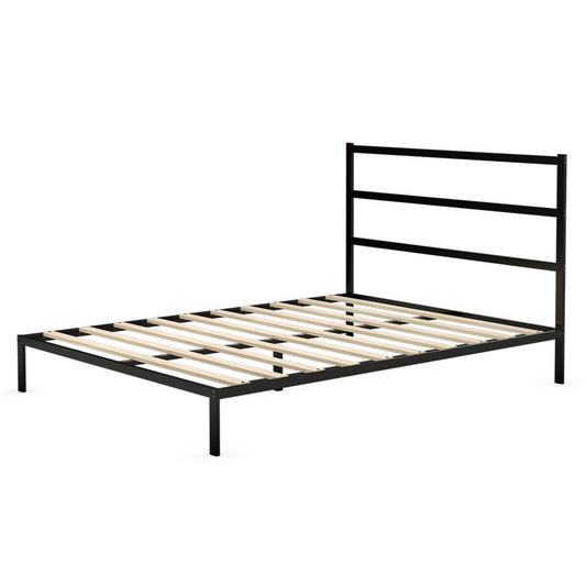 Topbuy Black Queen Size Metal Bed Platform Frame Heavy Duty Mattress Foundation With Headboard