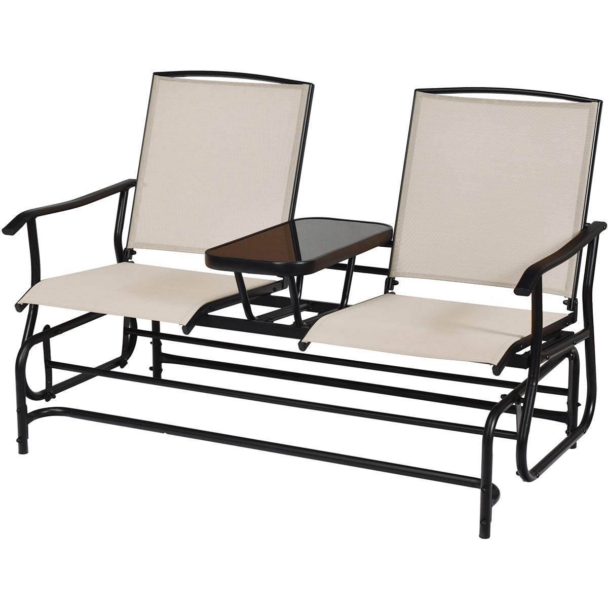 Patiojoy Turquoise/Gray/Beige/Brown/Black Patio Loveseat Rocking 2 Person Outdoor Double Glider Chair With Center Table