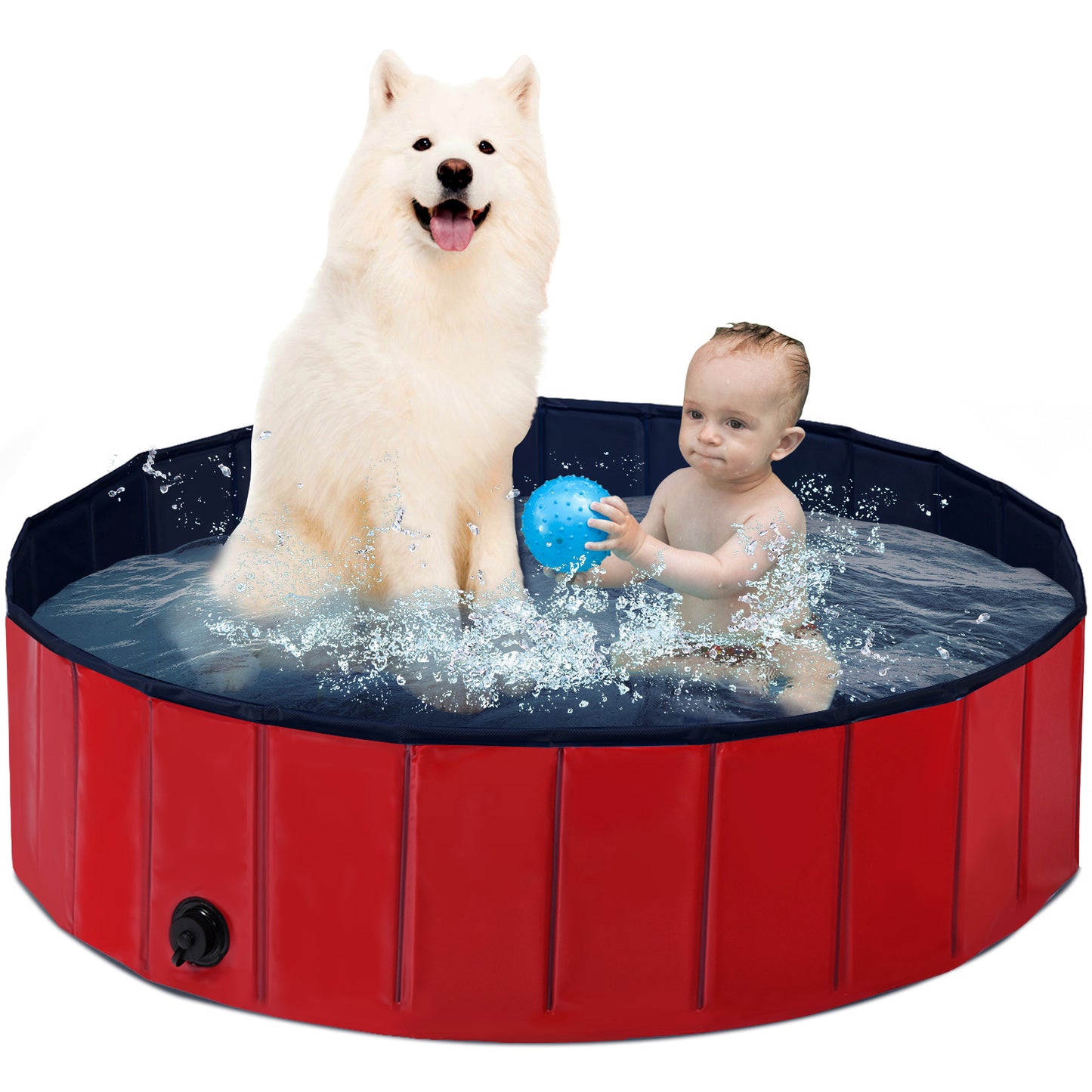 Topbuy 63'' Indoor Outdoor Portable Leakproof Foldable Dog Pet Pool Kiddie Bathing Tub Blue/Red