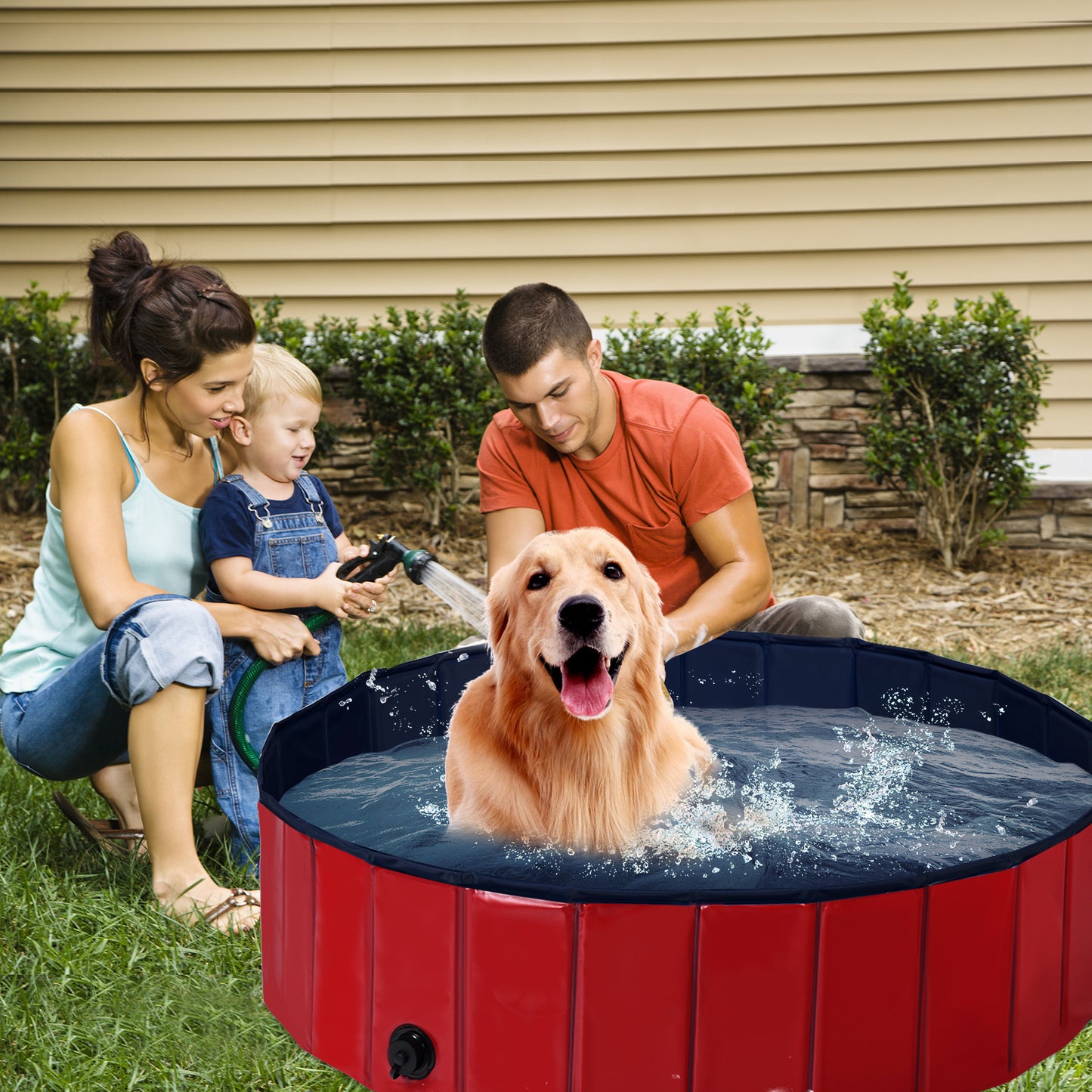 Topbuy 63'' Indoor Outdoor Portable Leakproof Foldable Dog Pet Pool Kiddie Bathing Tub Blue/Red